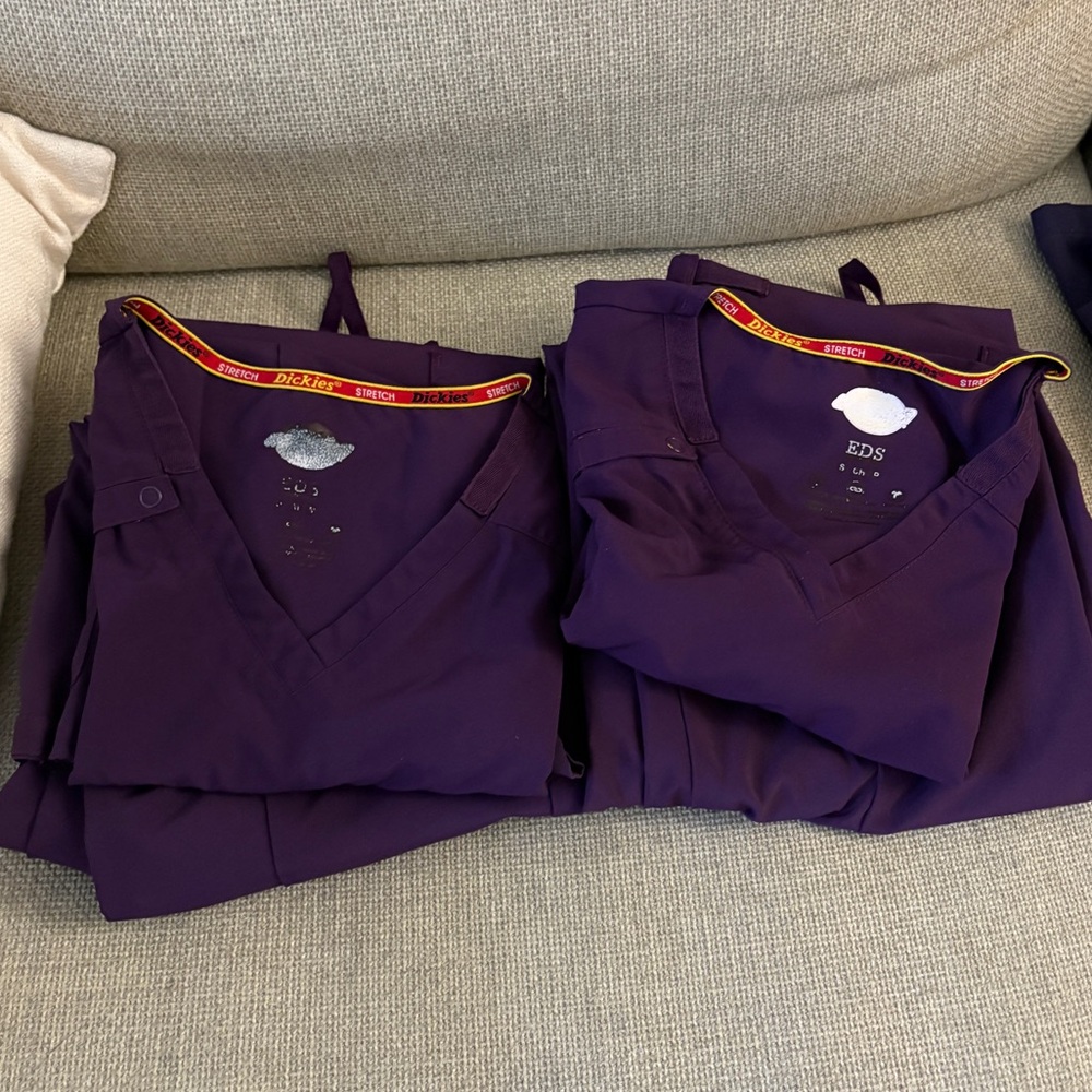 TWO PAIRS Dickies Eggplant Purple Scrubs (2 sets of top and bottom)